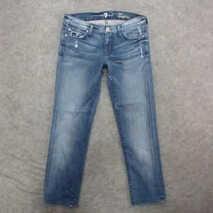 7 For All Mankind Jeans Womens 26 Blue Crop Straight Leg Distressed , GUC